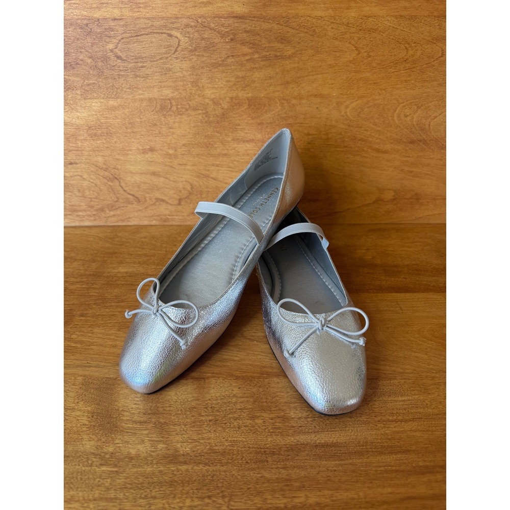 NEW Kenneth Cole Silver Metallic Mary Jane Ballet Flats Square Toe woman 10 chic